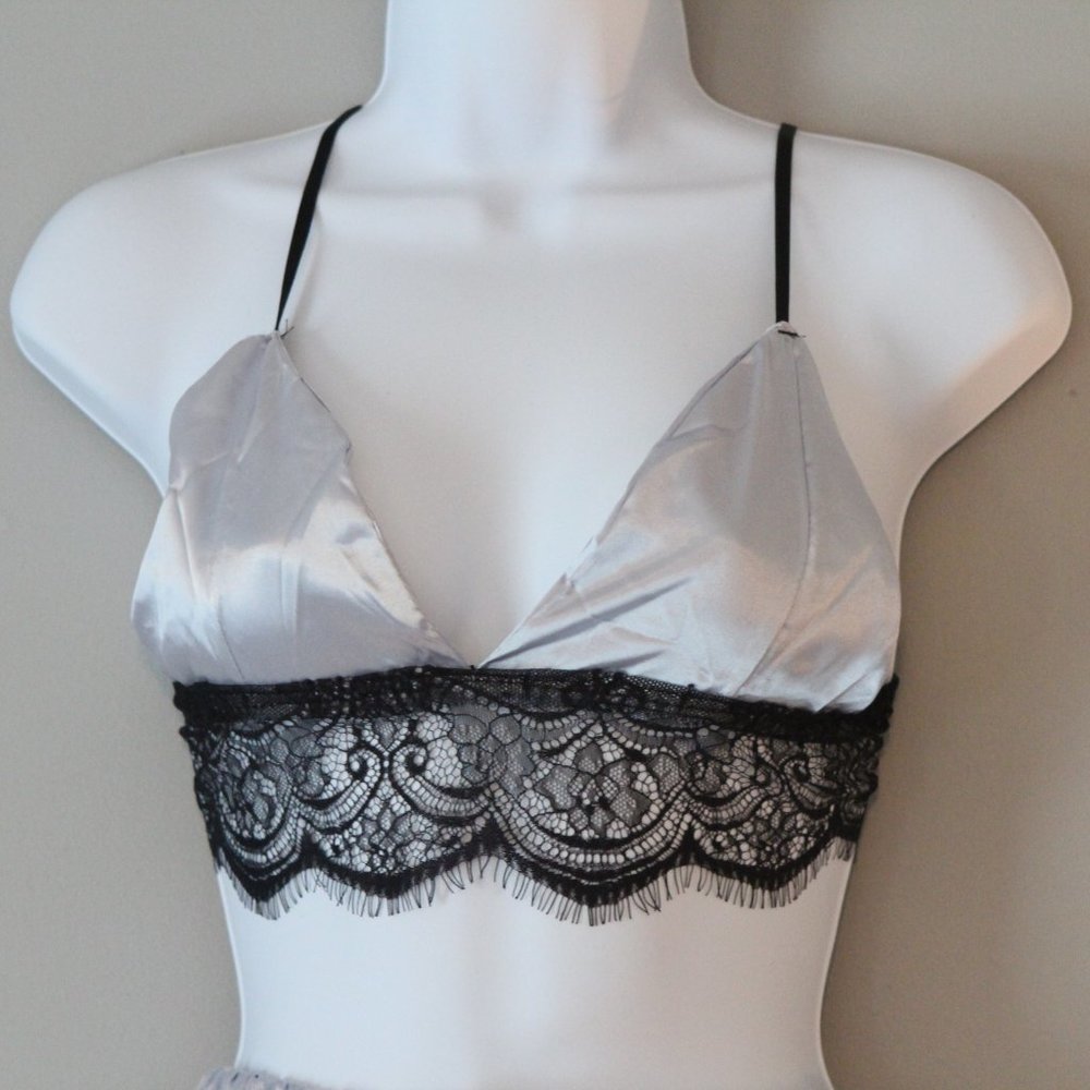 Sexy Lingerie Pjs Bralette and Tap Shorts Sliver - Picture 3 of 9